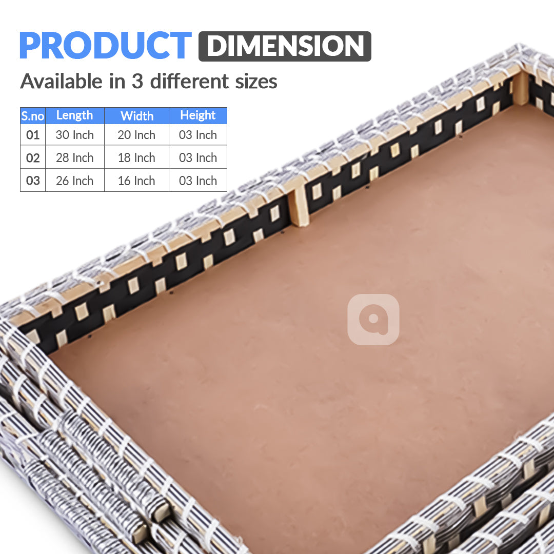 Set of 3 - Silver Rectangle Wedding Cane Trays - Perfect for Gifting & Wedding decor