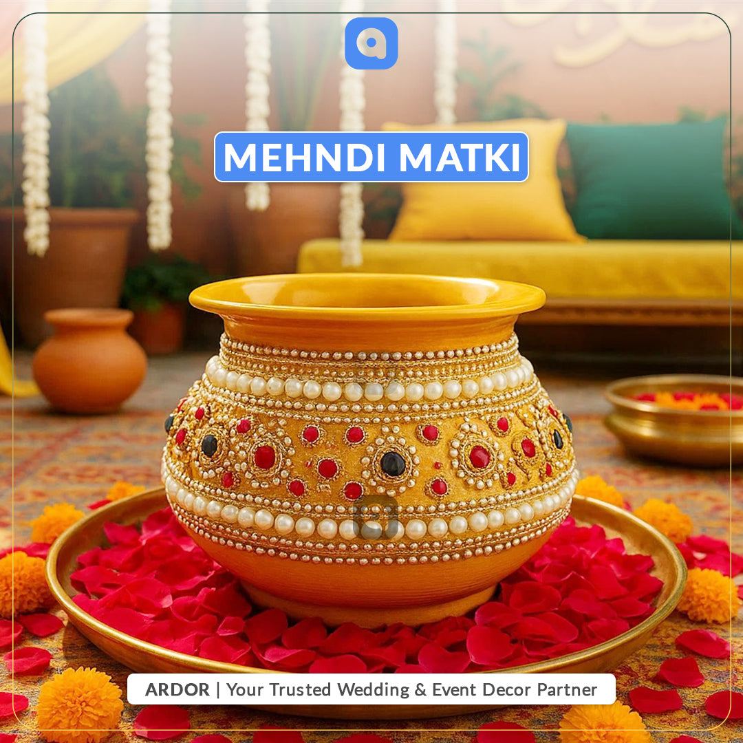 Mehndi Metal Matki with Pearl Detailing