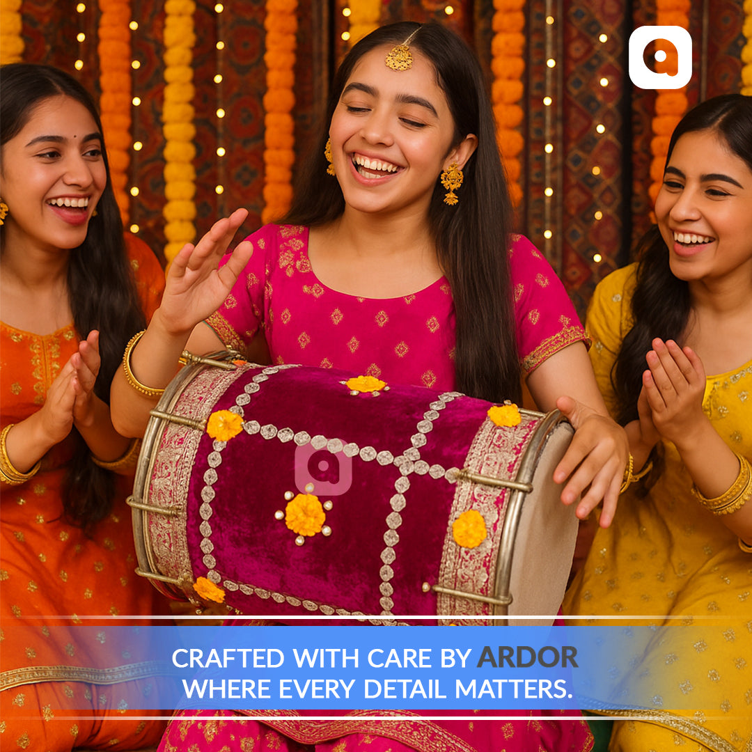 Hot Pink Velvet Dhol Musical Instruments