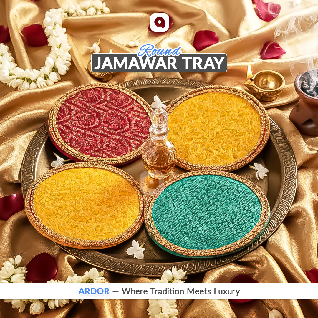 Round Jamawar Tray for Wedding & Festive Gifts – Ardor Pakistan