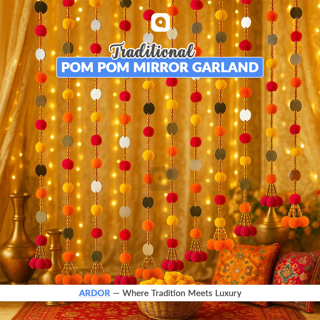 Artificial Fancy Multi Color Pom Pom Mirror Garland Perfect For Wedding Decor