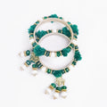 Handmade Green Pom Pom Beaded Bangles Set for Women & Girls