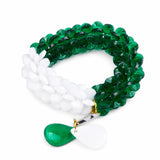 Handmade Green & White Crystal Beaded Bangles Set