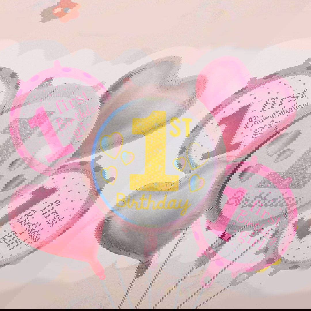 1st Birthday Foil balloons 5 Pcs Set - ardor