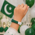 Handmade Green & White Crystal Leaf Bangles Set for Women & Girls