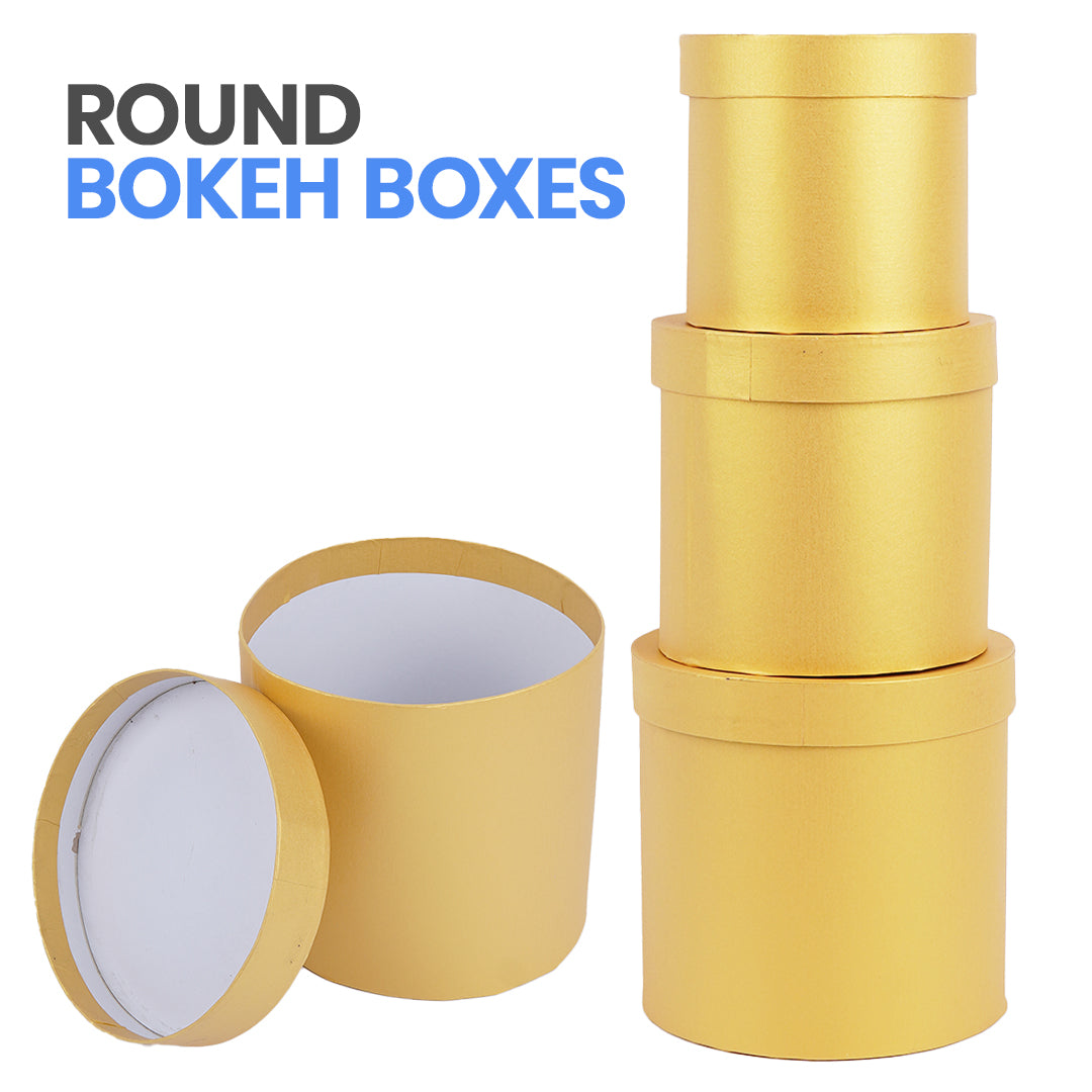 Set of 3 – Plain Round Bokeh Boxes | Decorative Gift Packaging