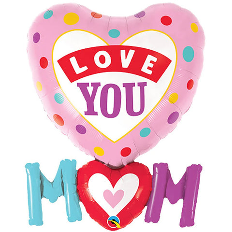 Qualatex Love You Mom Heart Foil Balloons