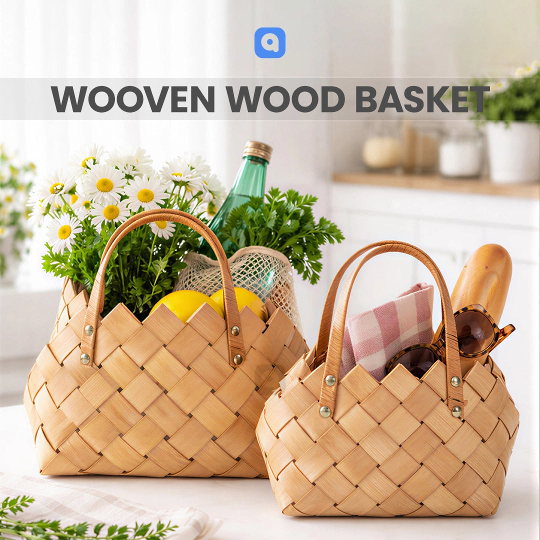 Set of 2 - Wooven Wood Basket