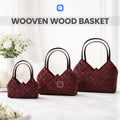 Set of 3 - Burgundy Wooven Wood Basket
