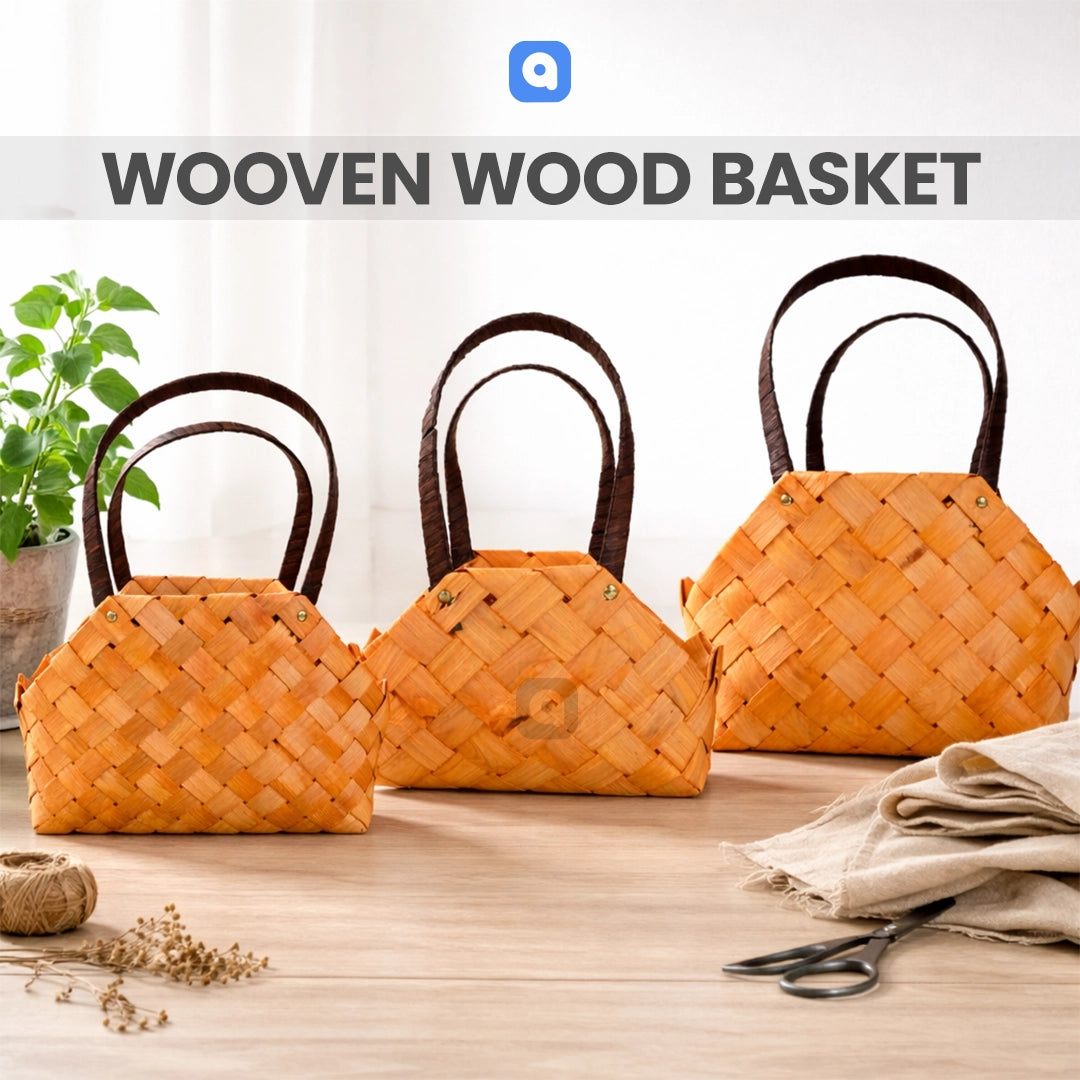Set of 3 - Wooven Wood Basket