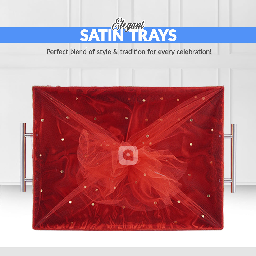 Red Fancy Fabric Satin Tray – Single Piece for Gifting
