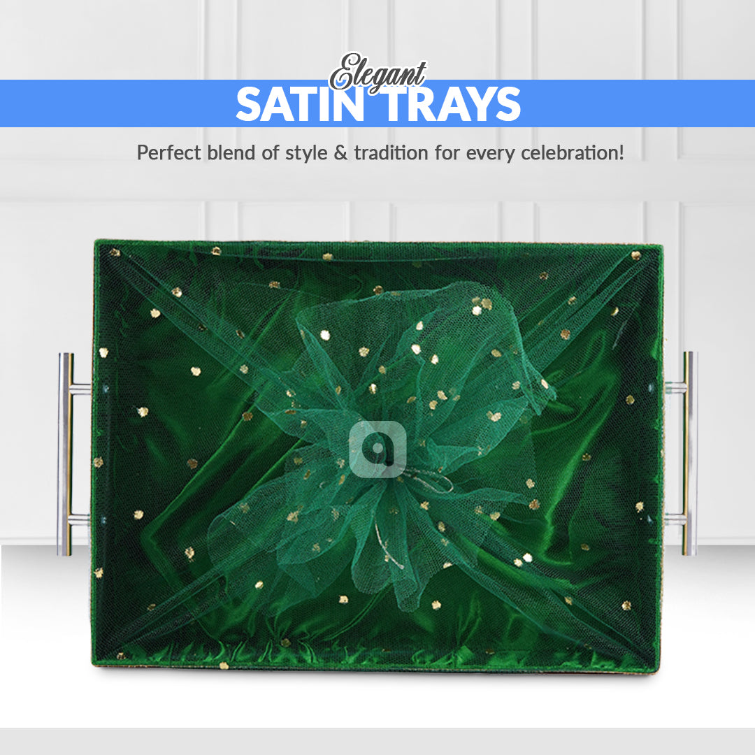 Green Fancy Fabric Satin Tray – Single Piece for Gifting