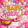 102 PCS Baby Girl Balloon Garland Kit | Pink White Gold Baby Shower Party Decoration Set with Hello Baby & Baby Girl Foil Balloons