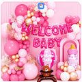 Welcome Baby Girl Decoration Kit – Baby Shower Balloon Garland Set with Foil Banner, Hot Air Balloon & Baby Bottle Foil Balloons