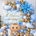 Welcome Baby Boy Decoration Kit – Baby Shower Balloon Garland Set with Baby Foil Balloon, Cloud Balloons & Welcome Baby Backdrop