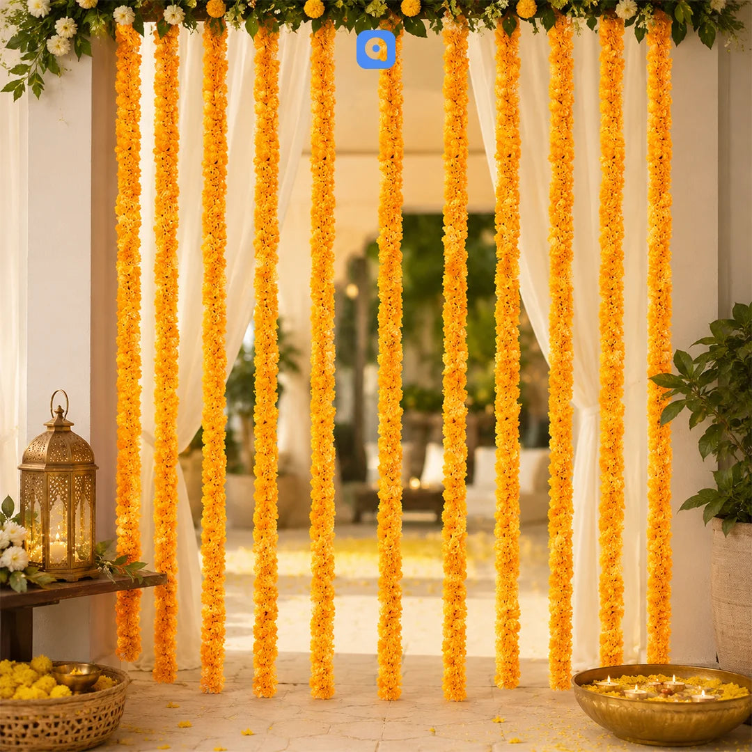 Artificial Marigold Flower Garland for Mehndi Mayoun Decor