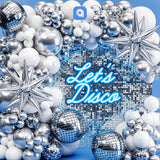 Silver & White Disco Balloon Garland Arch Kit with 3D Star Foil Balloons | Disco Theme Birthday Party Decoration Backdrop Set