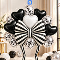 Black & Silver Bow Heart Balloon Decoration Set – 17 Pcs
