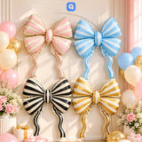 Striped Bow Foil Balloon – 35 × 30 Inches for Birthday & Party Decorations