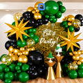 Black Green & Gold Balloon Garland Arch Kit with 3D Star Foil Balloons | Luxury Birthday Party Decoration Backdrop Set