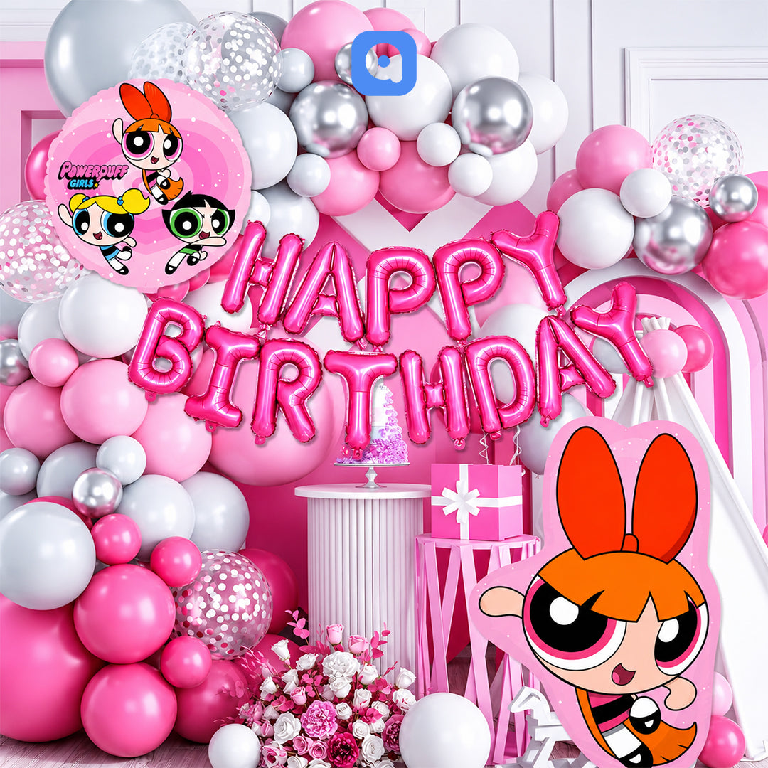 Powerpuff Girls Theme Birthday Balloon Garland Decoration Kit
