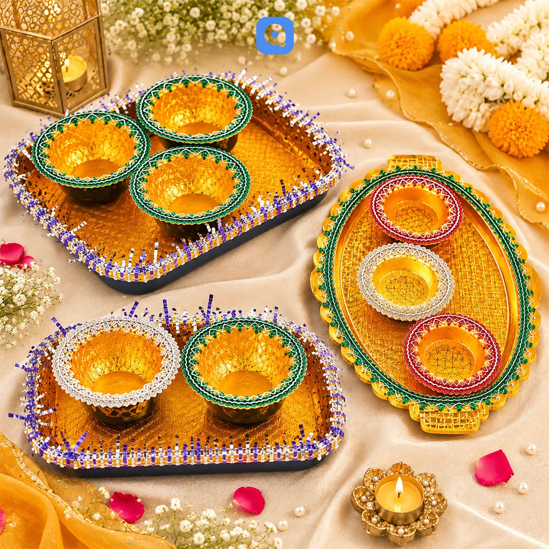 Rectangle Mehndi Decorated Plates