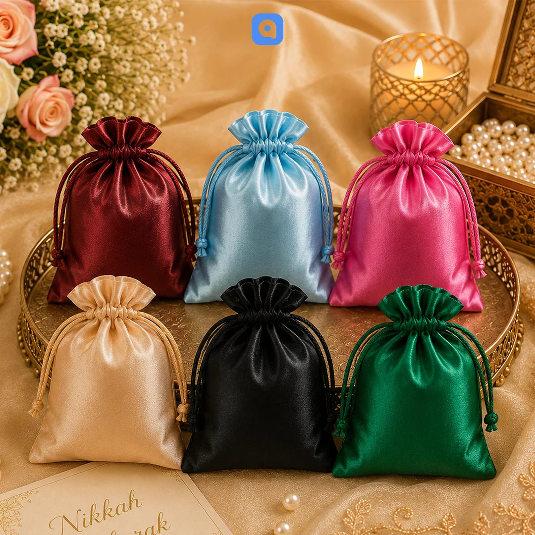 Pack of 50 Multi-Color Satin Pouches for Nikkah & Wedding