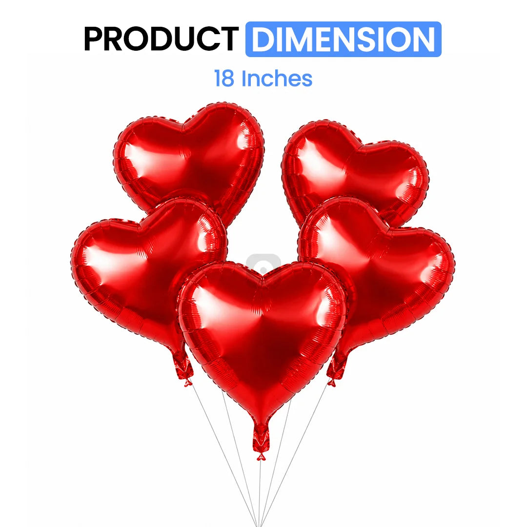 Red Heart Foil Balloon 5 Pcs Set