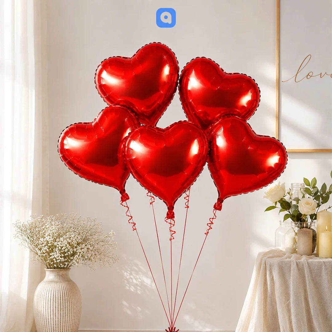Red Heart Foil Balloon 5 Pcs Set