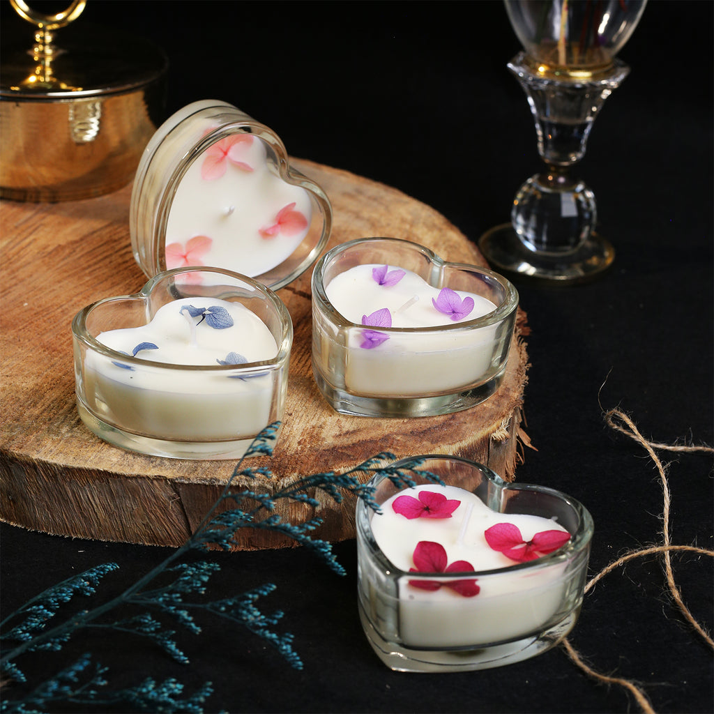 Square & Heart  Shaped Glass  Scented Candle | Pack of 4  | For | Room Decoration |