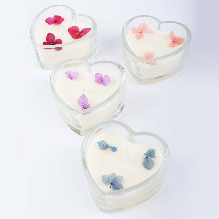 Square & Heart  Shaped Glass  Scented Candle | Pack of 4  | For | Room Decoration |