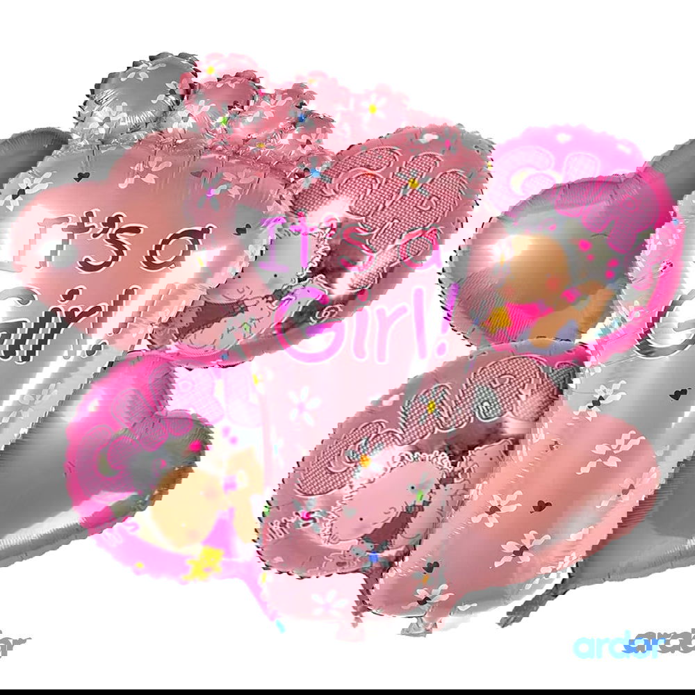 Its a Girl 5 Pcs Foot Shaped Foil Balloons Sets - ardor