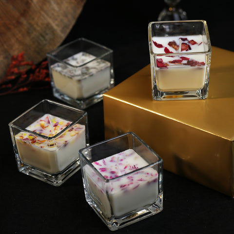 Square & Heart  Shaped Glass  Scented Candle | Pack of 4  | For | Room Decoration |