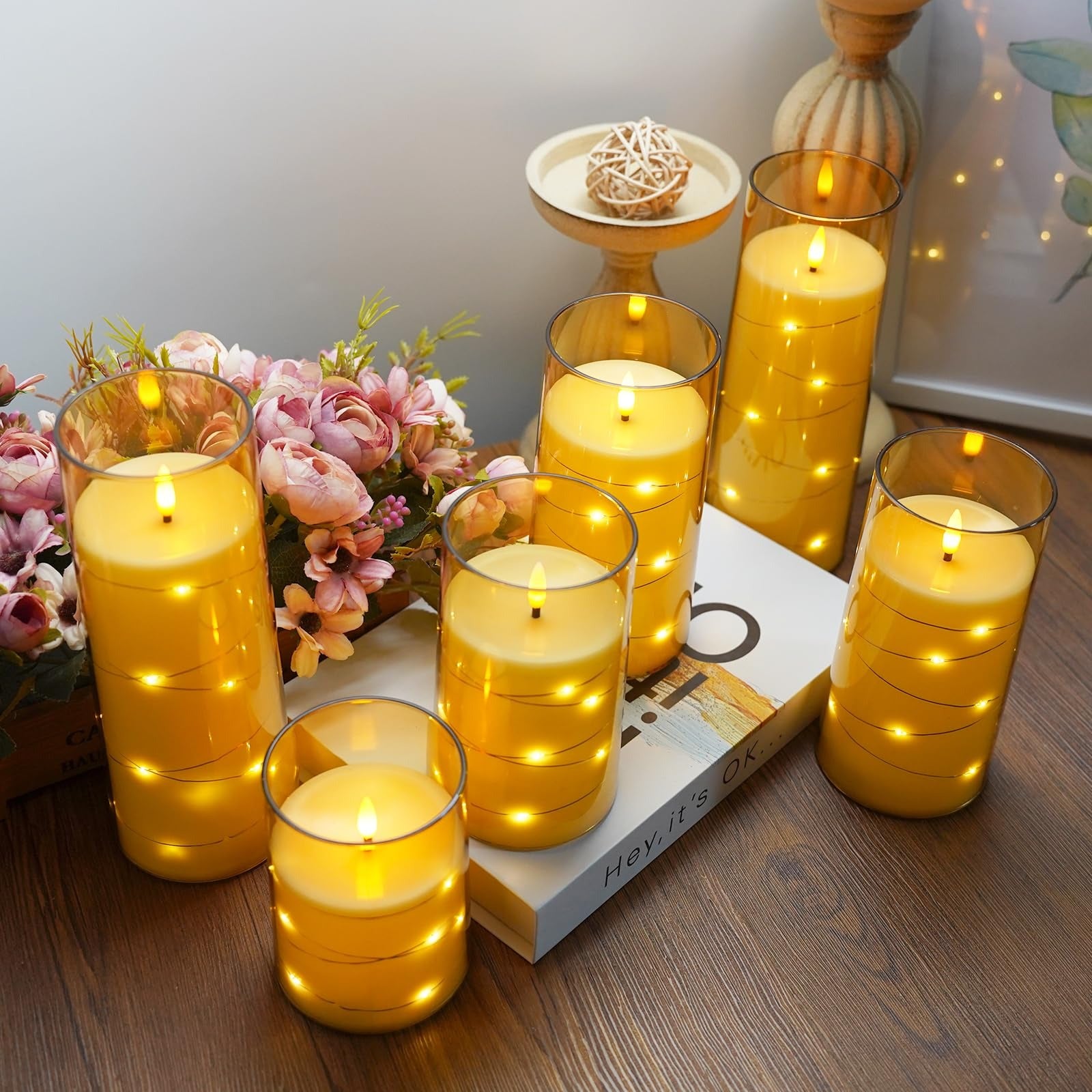 Luxury LED Glass Candle with Fairy Lights