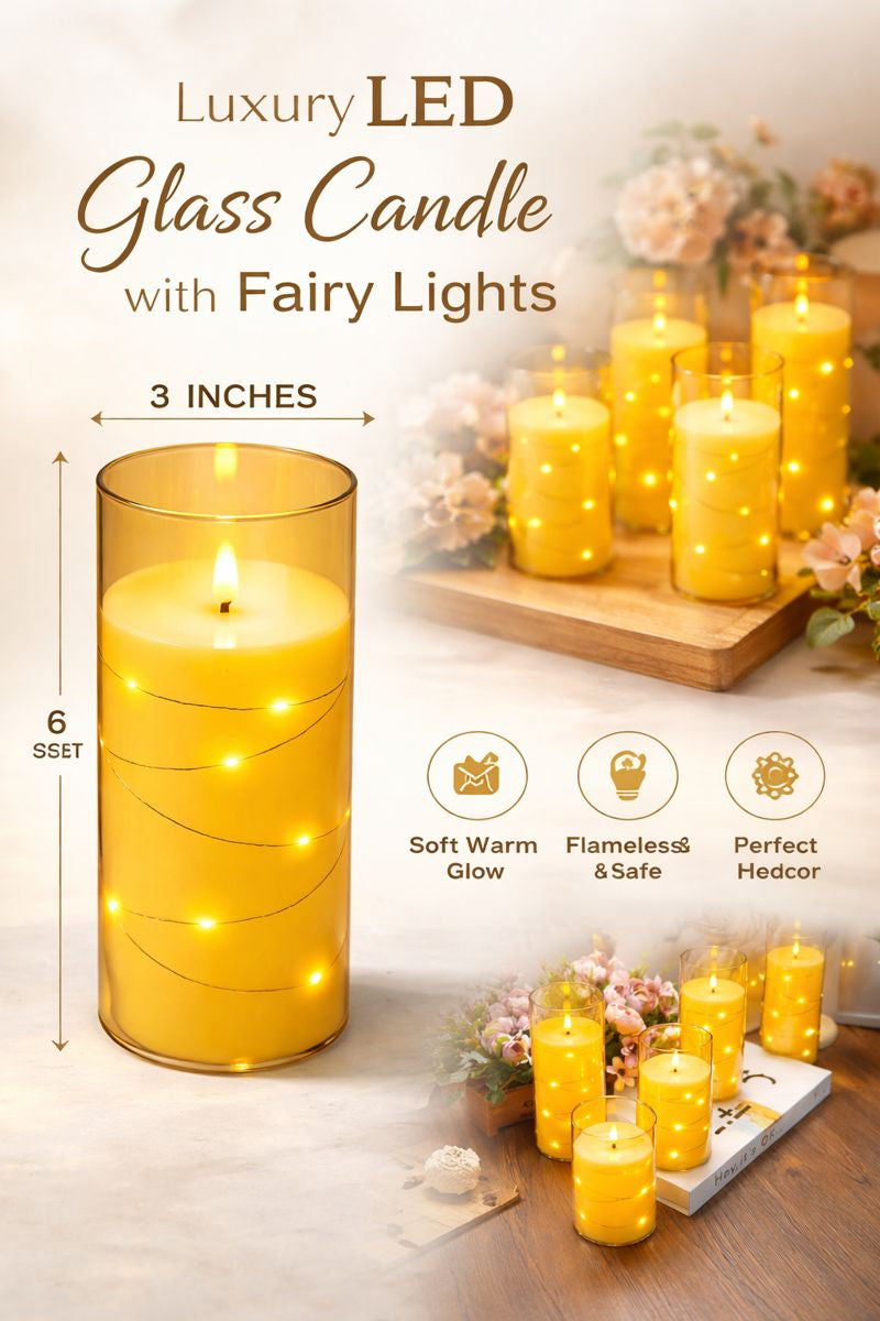 Luxury LED Glass Candle with Fairy Lights