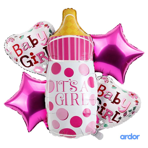 Its a Girl 5 Pcs Feeder Foil balloons Set | For | Baby Shower Party  Decor |