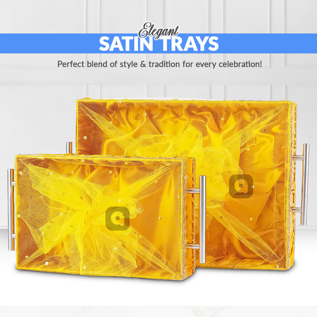 Set of 2 – Yellow Satin Wedding Trays for Gifting & Decor