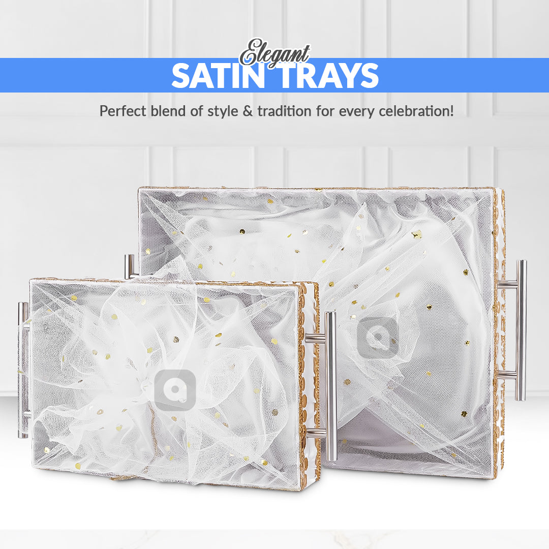 Set of 2 – White Satin Wedding Trays for Gifting & Decor