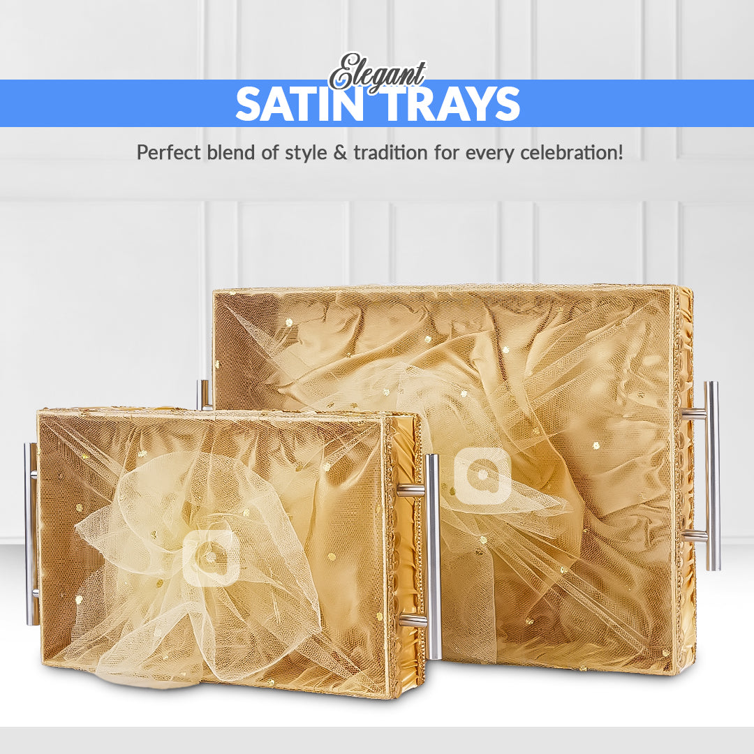 Set of 2 – Golden Satin Wedding Trays for Gifting & Decor