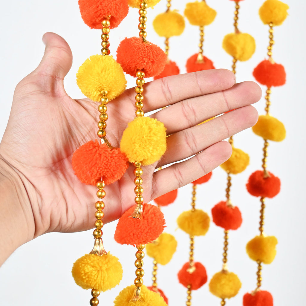 Pom Pom Garland 12 Pcs | For | Maiyo Mendi, Dholki, Nikkah, Wedding  Decor |