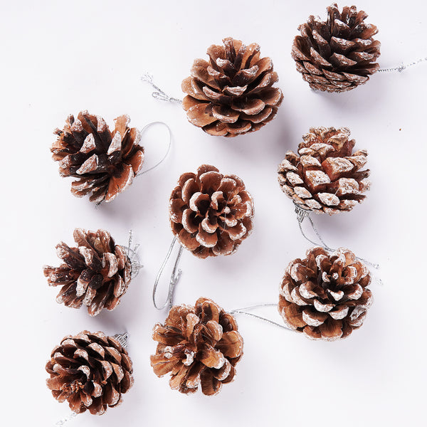 Christmas 9 Pcs Hanging  Pinecone Wood Frosted For Christmas Party Decor