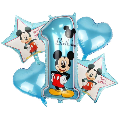 1st Birthday Mickey Mouse 5 Pcs Foil Balloons