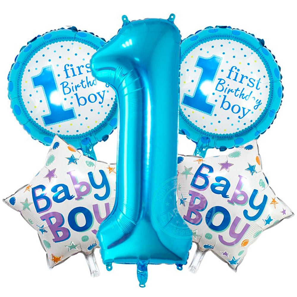 1st Birthday Boy 5 Pcs Foil Balloons Set