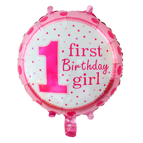1st Birthday Girl Round Foil Balloons