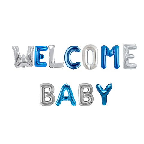 Welcome Baby Foil Balloons (Blue & Silver)